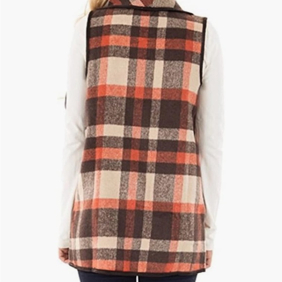 Plaid Ruffle Sleeveless Cardigan with Pockets - Picture 5 of 5